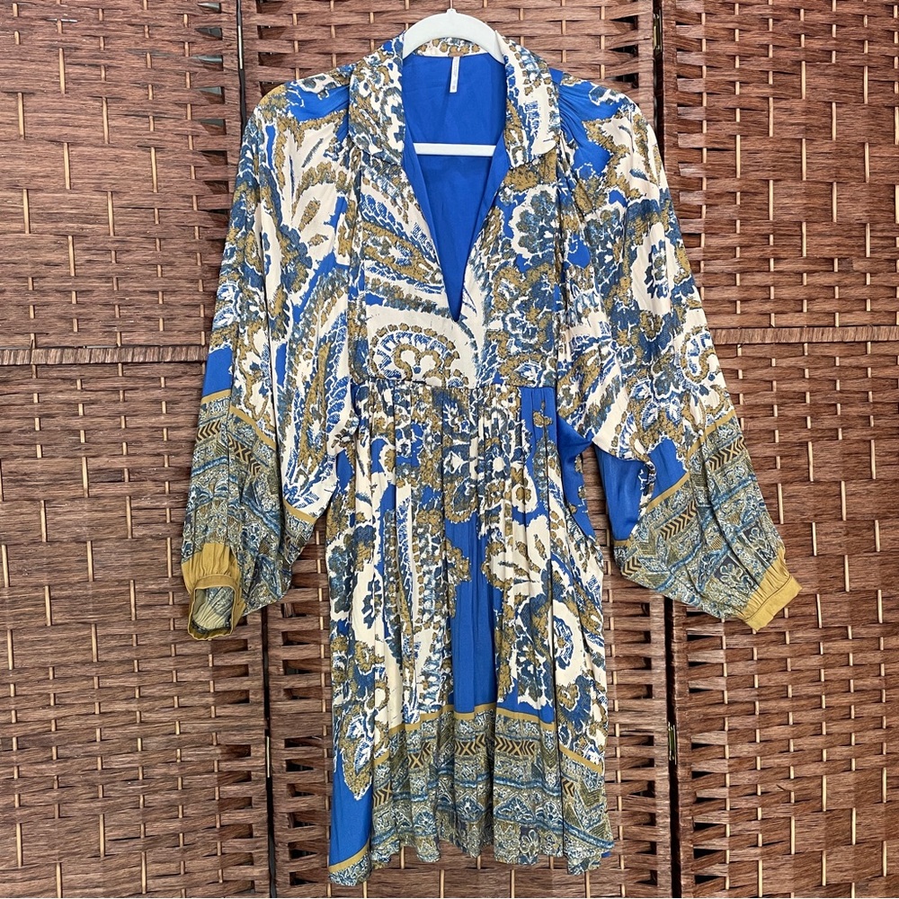 Free People Paisley V-Neck Dress, Boho Hippie Festival Cottagecore Size XS.